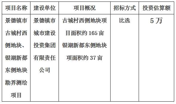 景德鎮(zhèn)市古城村西側地塊、銀湖新都東側地塊勘界測繪項目計劃公告