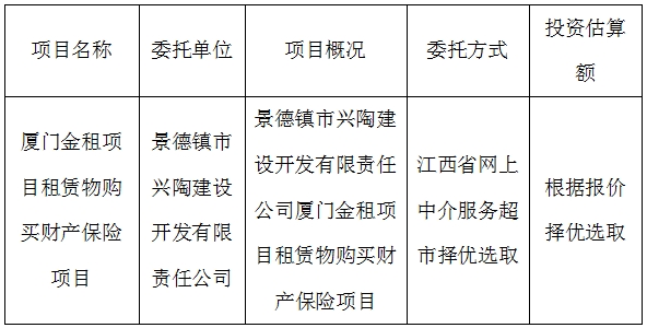 廈門(mén)金租項(xiàng)目租賃物保險(xiǎn)項(xiàng)目計(jì)劃公告